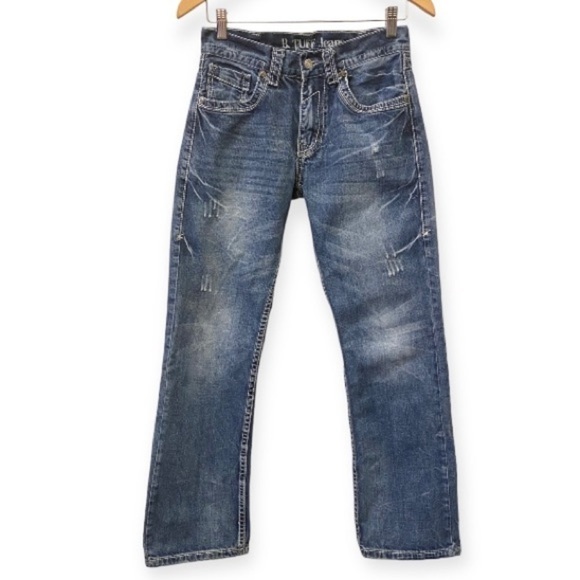 B. Tuff 28x30 Torque Mens Cowboy Bootcut Jeans (Tag 28x32) Embroidered Distress - Picture 3 of 13